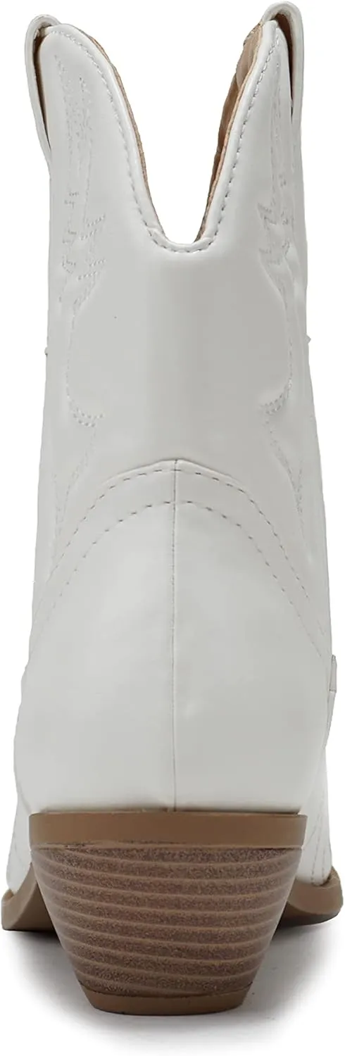 Soda RIGGING ~ Women Western Stitched Pointe Toe Low Heel Ankle Mid Shaft Boots