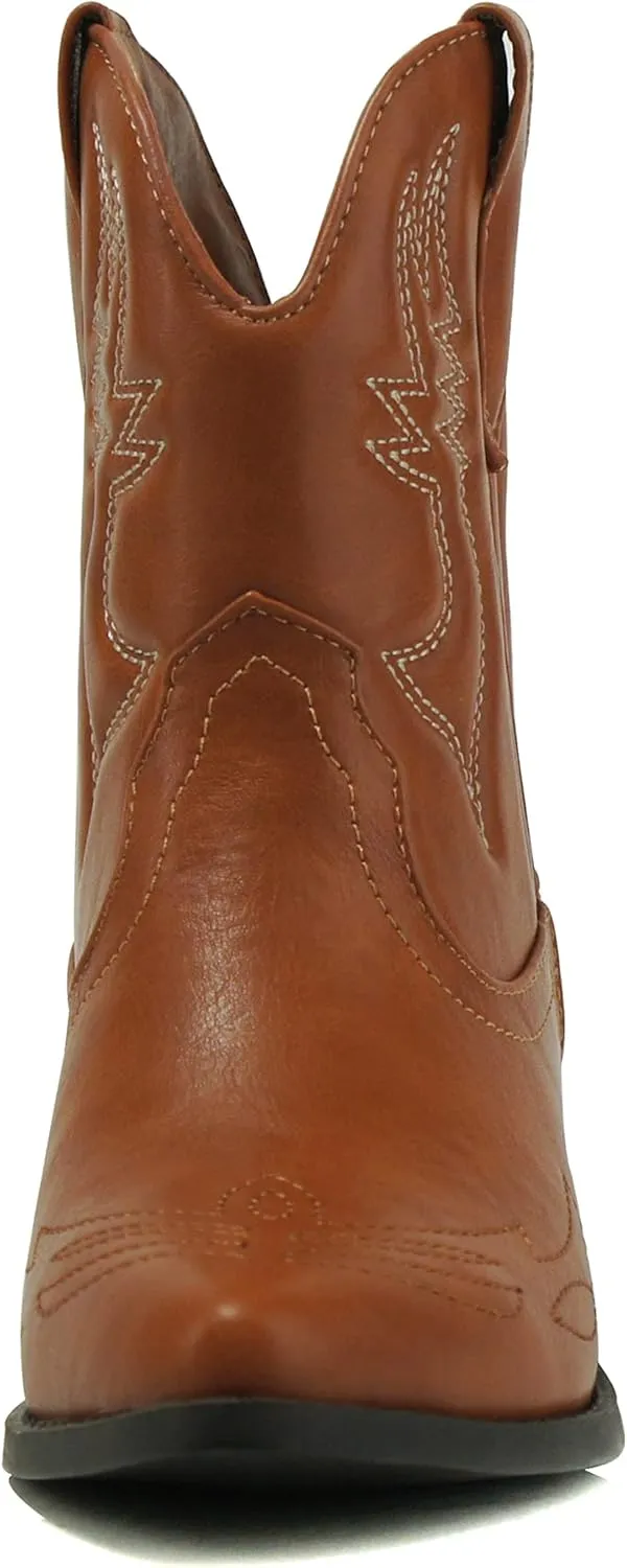 Soda RIGGING ~ Women Western Stitched Pointe Toe Low Heel Ankle Mid Shaft Boots