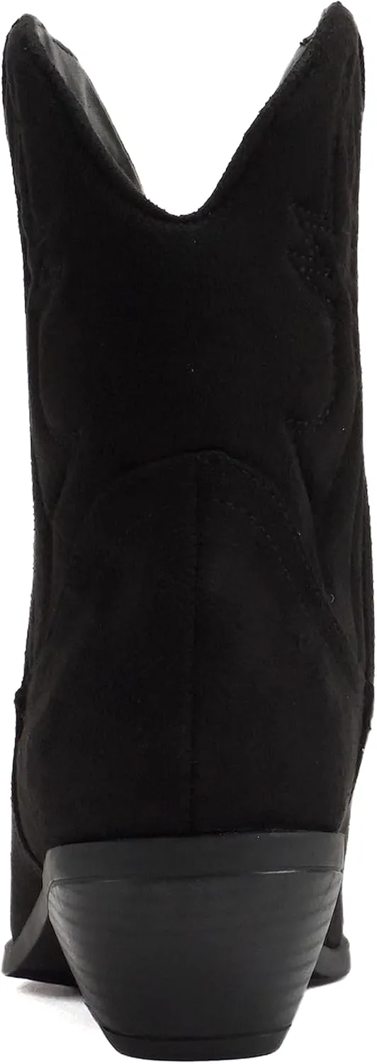 Soda RIGGING ~ Women Western Stitched Pointe Toe Low Heel Ankle Mid Shaft Boots