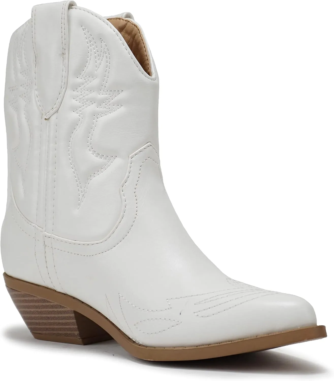 Soda RIGGING ~ Women Western Stitched Pointe Toe Low Heel Ankle Mid Shaft Boots