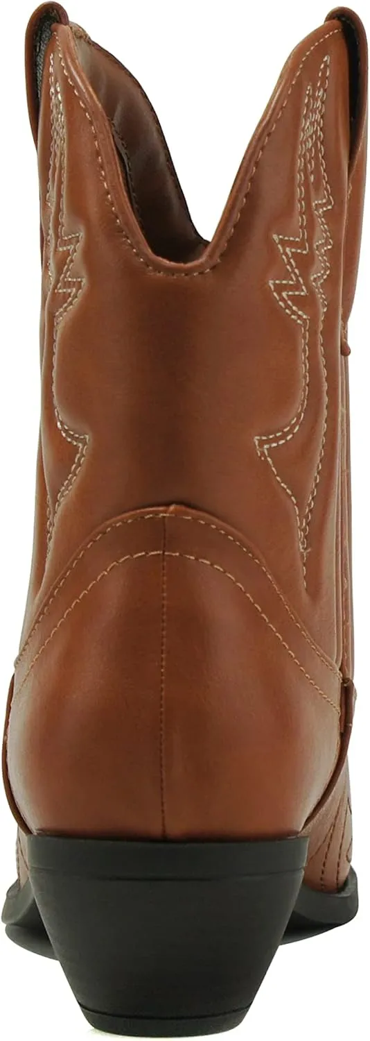 Soda RIGGING ~ Women Western Stitched Pointe Toe Low Heel Ankle Mid Shaft Boots