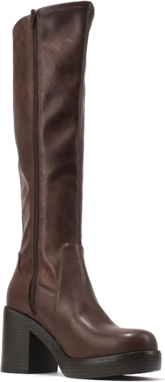 Soda Sonia ~ Women Knee High Chunky Block Heel Platform Boots