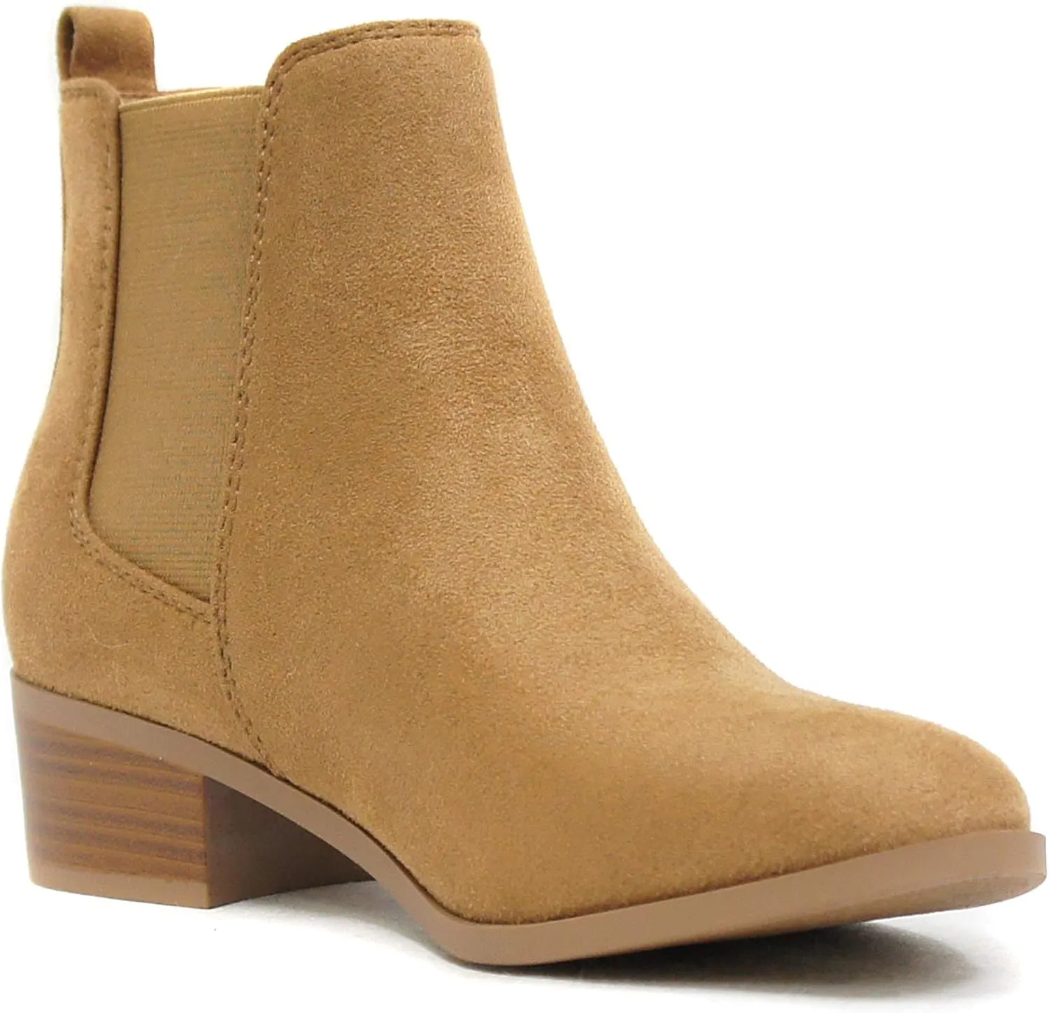 Soda TEAPOT ~ WOMEN STACK LOW BLOCK HEEL CHELSEA FASHION ANKLE BOOTIE W/DOUBLE ELASTIC GORE
