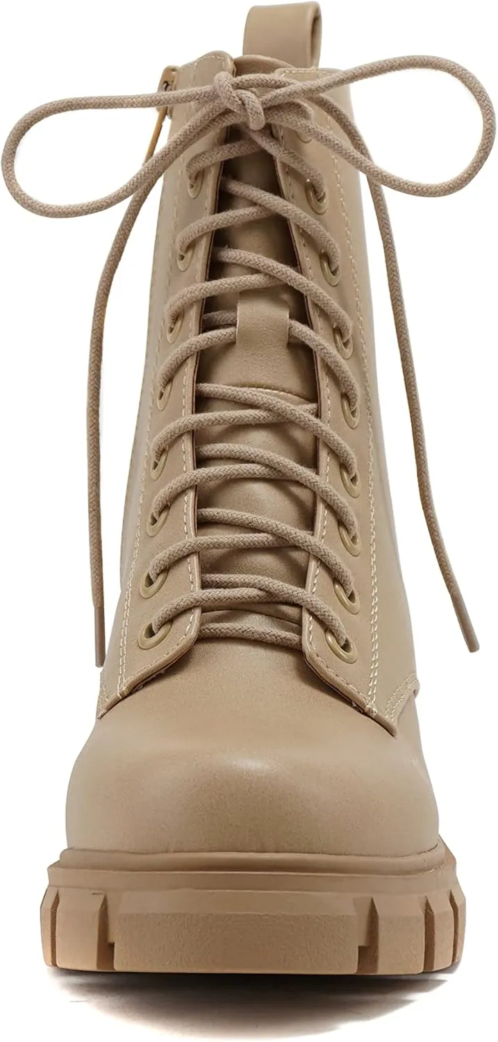 Soda TUNDRA ~ Women Lug Sole Lace up Fashion Combat Ankle Boot w/Side Zipper