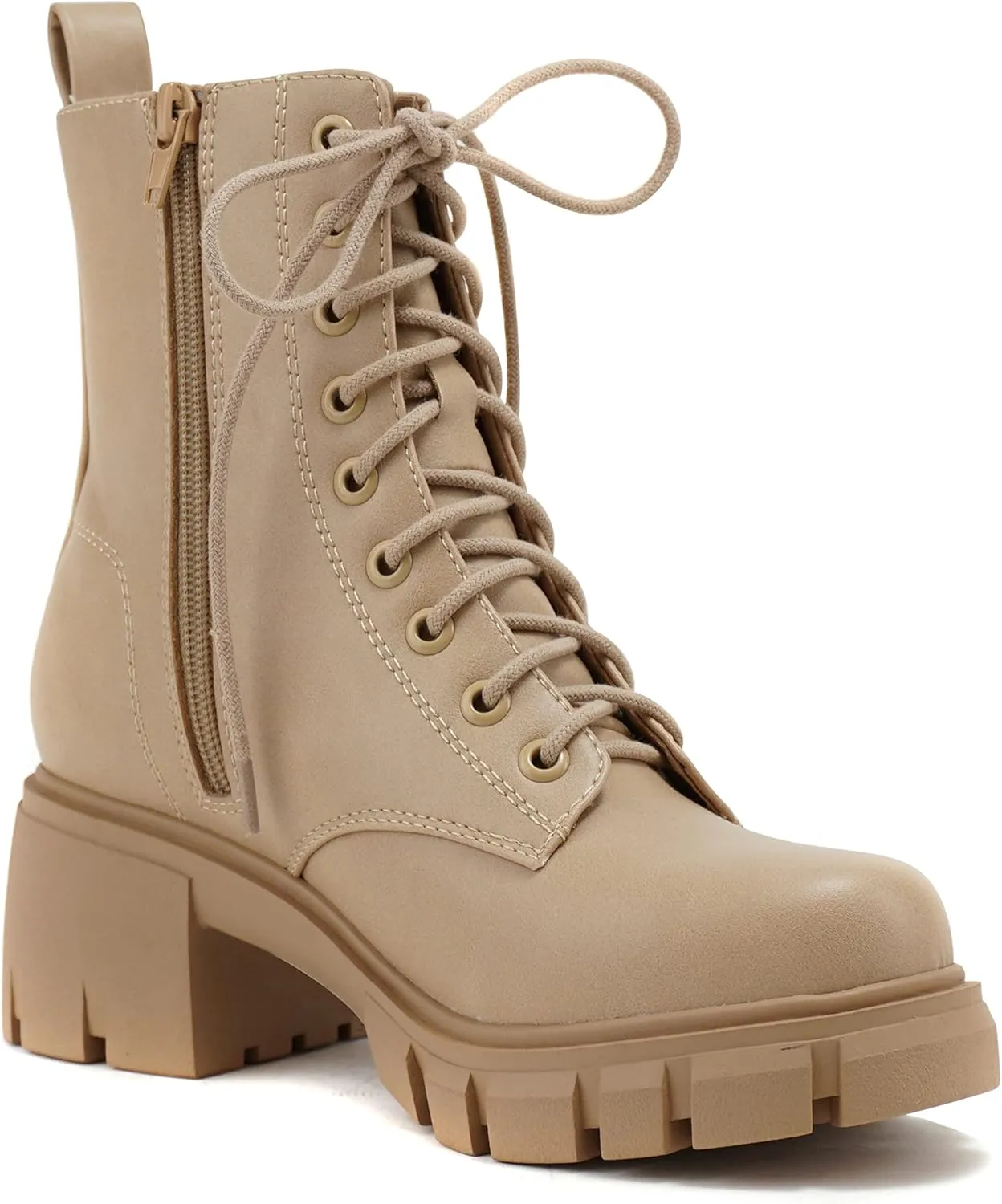 Soda TUNDRA ~ Women Lug Sole Lace up Fashion Combat Ankle Boot w/Side Zipper