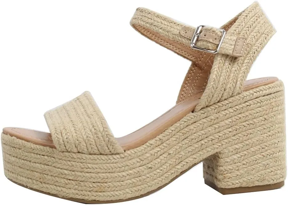 Soda Women's Castle Jute Open Toe Ankle Strap Platform Wedge