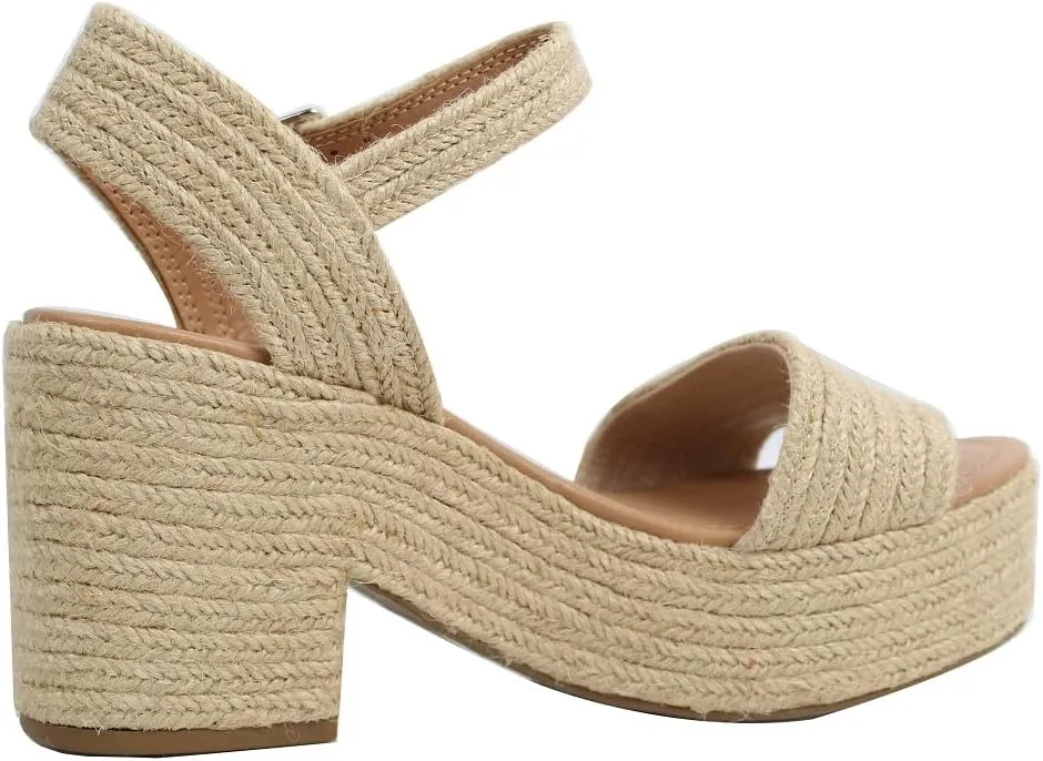 Soda Women's Castle Jute Open Toe Ankle Strap Platform Wedge