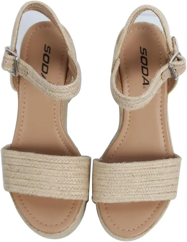 Soda Women's Castle Jute Open Toe Ankle Strap Platform Wedge