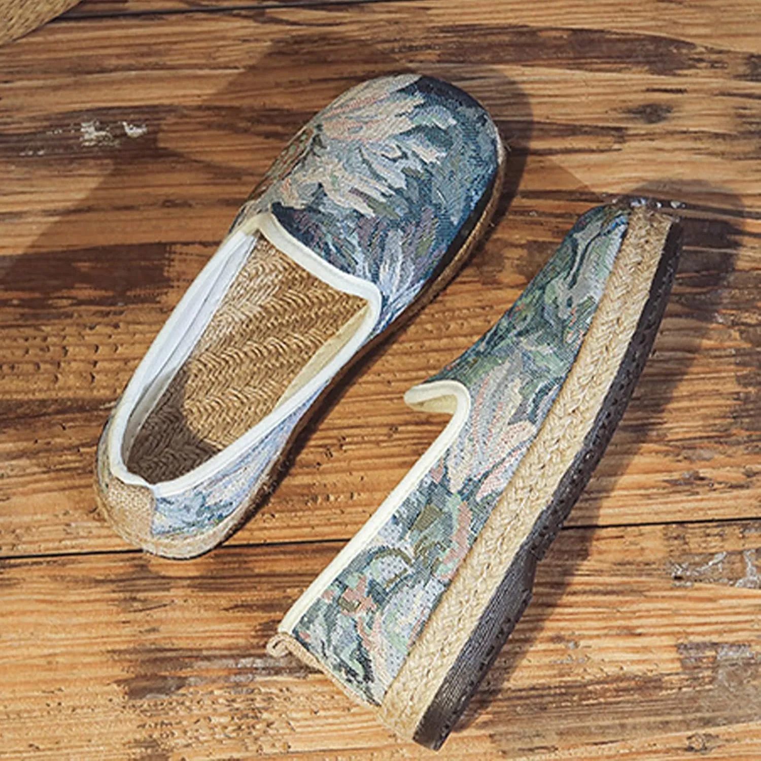 Soft Women's Elegant Linen Shoes, Lovely Slip On Flat Heel Casual Footwear, Comfortable Breathable Light Flat Shoes,8,Blue