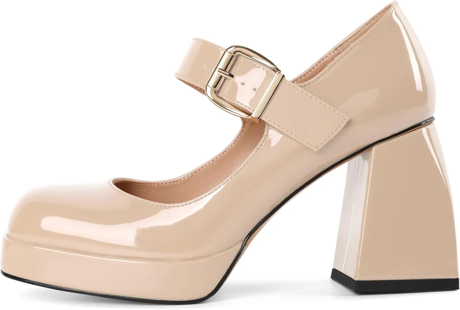 Soireelady Womens Chunky Platform Heels, Mary Jane Shoes Block Heel Pumps, High Heel Square Toe Heels Ankle Strap Dress Shoes Comfort Fashion 4 Inch