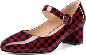 Soireelady Womens Mary Jane Shoes, Chunky Block Heel Pumps, Low Heel Round Closed Toe Heels, Ankle Strap Buckle Comfort Fashion Dress Shoes 2 Inches
