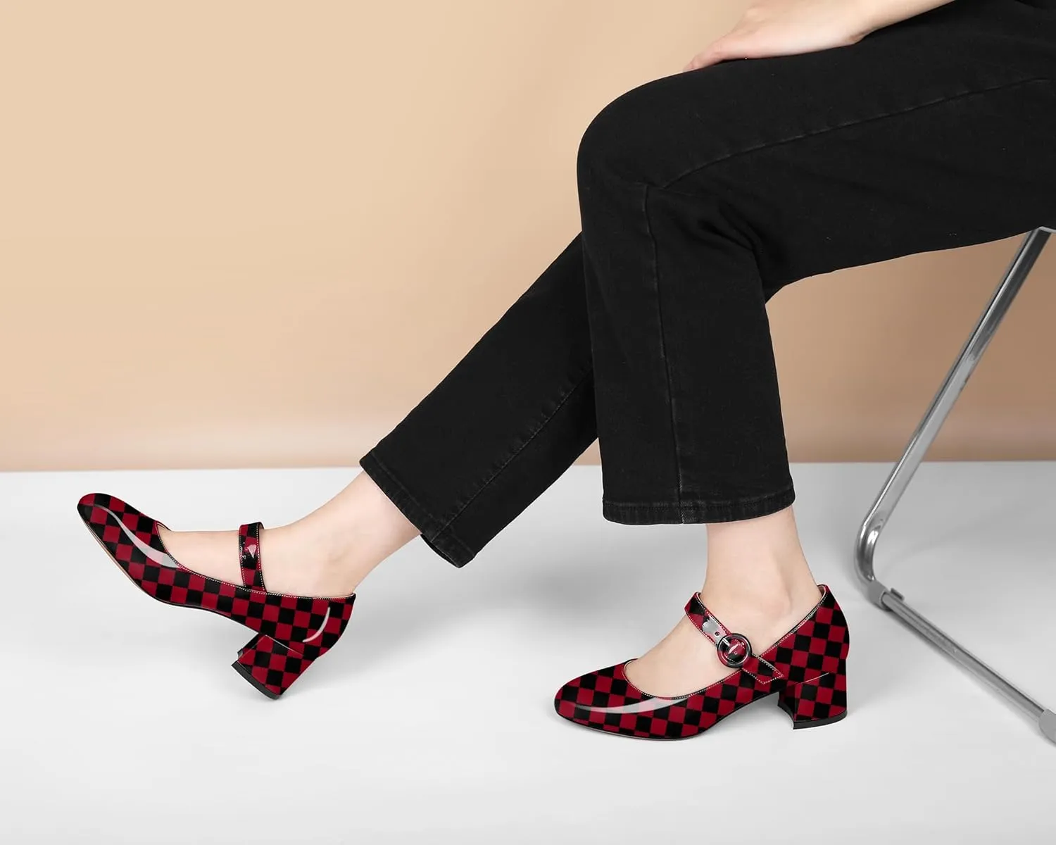 Soireelady Womens Mary Jane Shoes, Chunky Block Heel Pumps, Low Heel Round Closed Toe Heels, Ankle Strap Buckle Comfort Fashion Dress Shoes 2 Inches