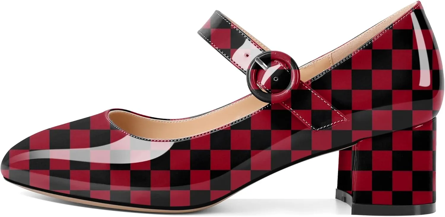 Soireelady Womens Mary Jane Shoes, Chunky Block Heel Pumps, Low Heel Round Closed Toe Heels, Ankle Strap Buckle Comfort Fashion Dress Shoes 2 Inches