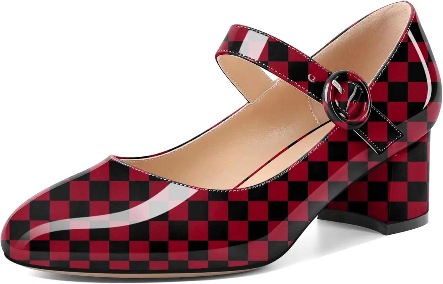 Soireelady Womens Mary Jane Shoes, Chunky Block Heel Pumps, Low Heel Round Closed Toe Heels, Ankle Strap Buckle Comfort Fashion Dress Shoes 2 Inches