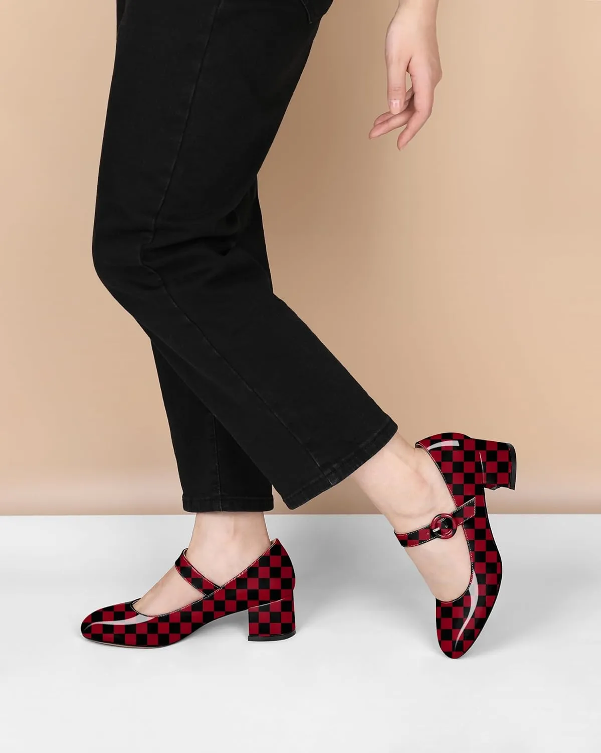 Soireelady Womens Mary Jane Shoes, Chunky Block Heel Pumps, Low Heel Round Closed Toe Heels, Ankle Strap Buckle Comfort Fashion Dress Shoes 2 Inches