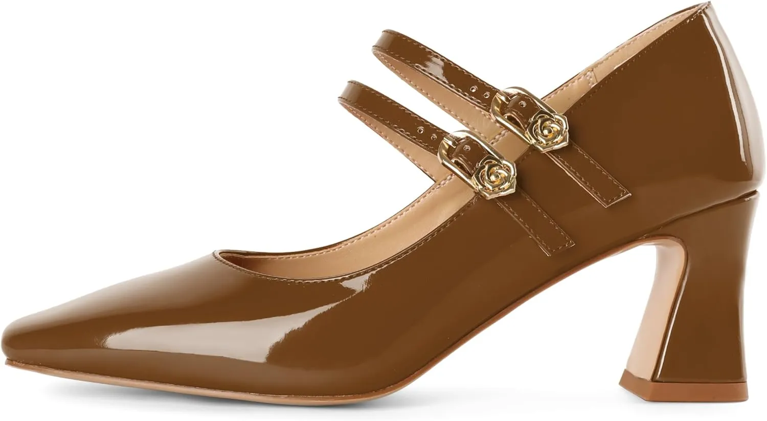 Soireelady Womens Mary Jane Shoes Chunky Block Heel Pumps Square Toe Low Heels Double Strap Buckle Comfort Dress Shoes 2.5 Inches