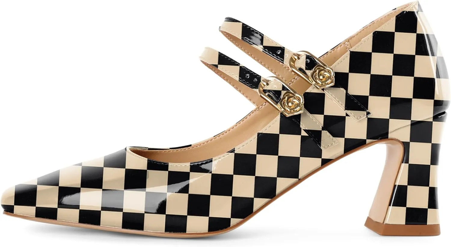 Soireelady Womens Mary Jane Shoes Chunky Block Heel Pumps Square Toe Low Heels Double Strap Buckle Comfort Dress Shoes 2.5 Inches
