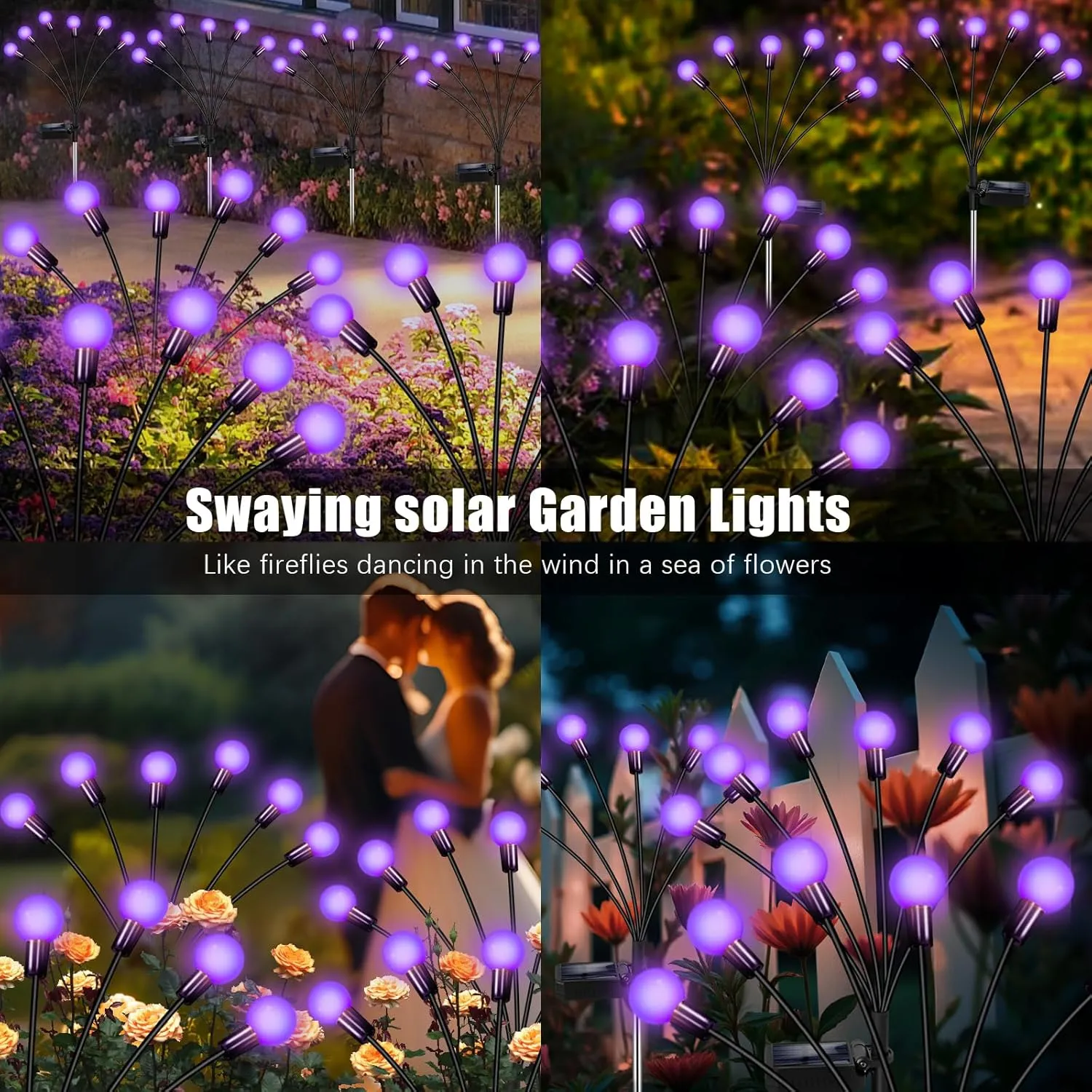 Solar Garden Lights Outdoor, Waterproof Solar Powered Lights for Yard Pathway Patio, Swaying Lawn Decor as Gardening Gifts for Women Holiday (Purple, 4 Pack)