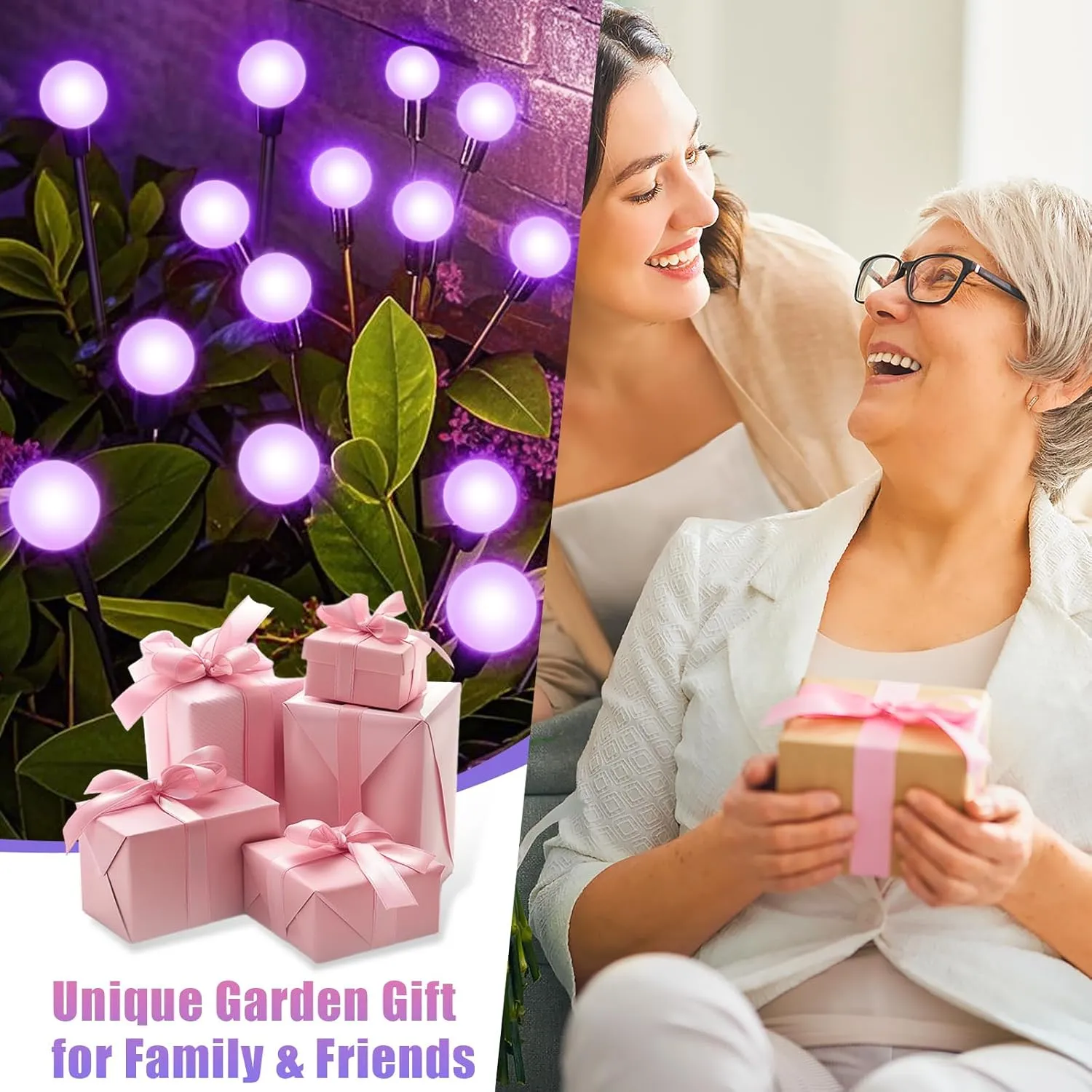 Solar Garden Lights Outdoor, Waterproof Solar Powered Lights for Yard Pathway Patio, Swaying Lawn Decor as Gardening Gifts for Women Holiday (Purple, 4 Pack)