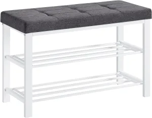 SONGMICS Shoe Bench, Storage Bench, Entryway Bench with Cushion, Shoe Shelf with Seat, Space-Saving, Modern Style, for Living Room, Bedroom, Hallway, Dark Gray and Cloud White ULBS057W01