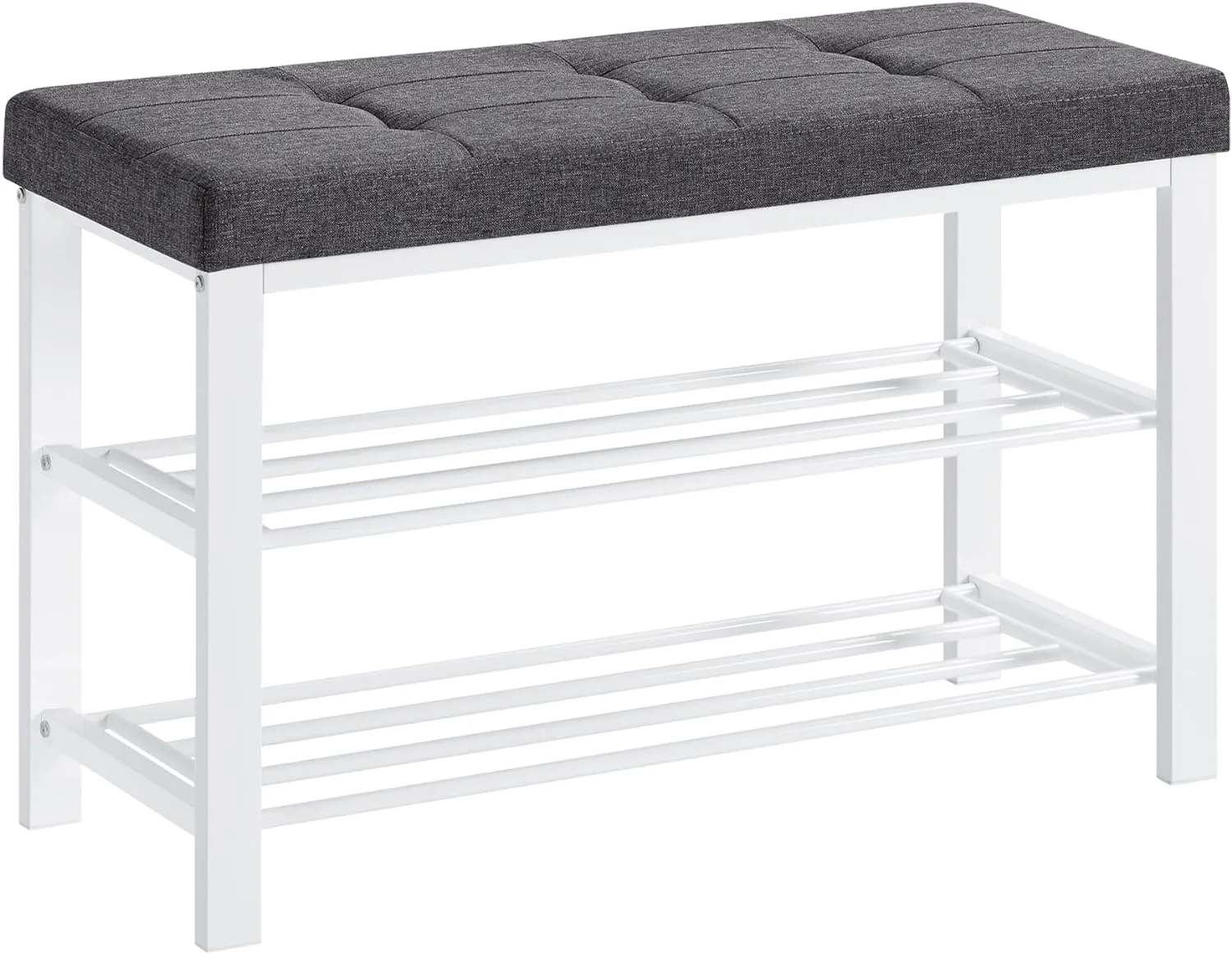 SONGMICS Shoe Bench, Storage Bench, Entryway Bench with Cushion, Shoe Shelf with Seat, Space-Saving, Modern Style, for Living Room, Bedroom, Hallway, Dark Gray and Cloud White ULBS057W01