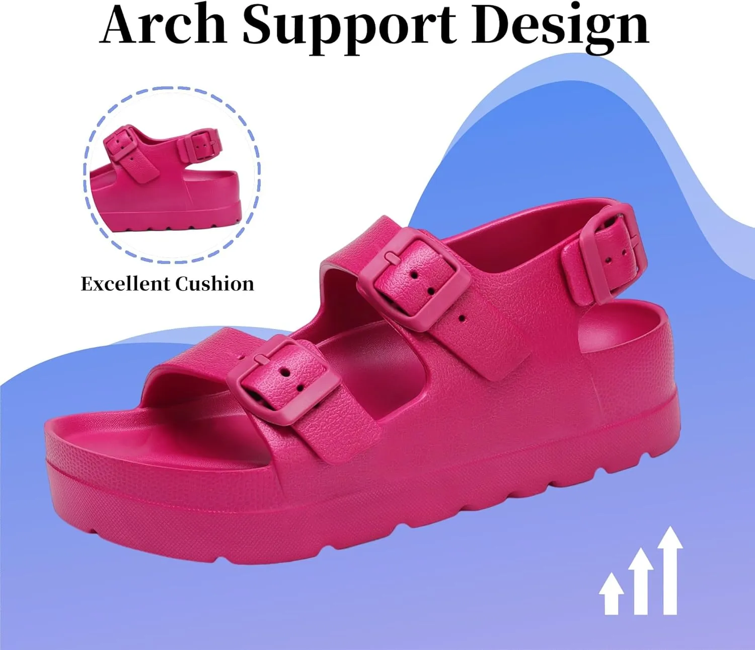 SOSOWHLTE Women's Platform Sandals with Arch Support - 3 Adjustable Straps Summer Beach Sandals, Lightweight & Slip-Resistant
