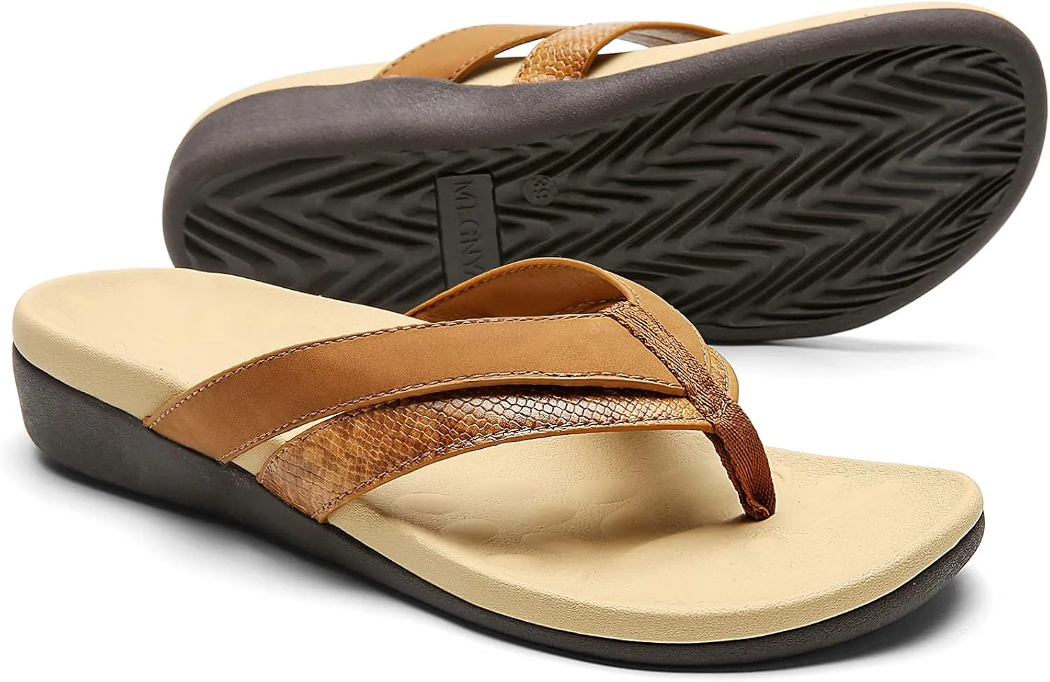 Sounity Soft Arch Support Comfortable Sandals for Womens, Best Summer Dress Flip Flops with Cushion Memory Foam, Outdoor Walking Slippers for Plantar Fasciitis…