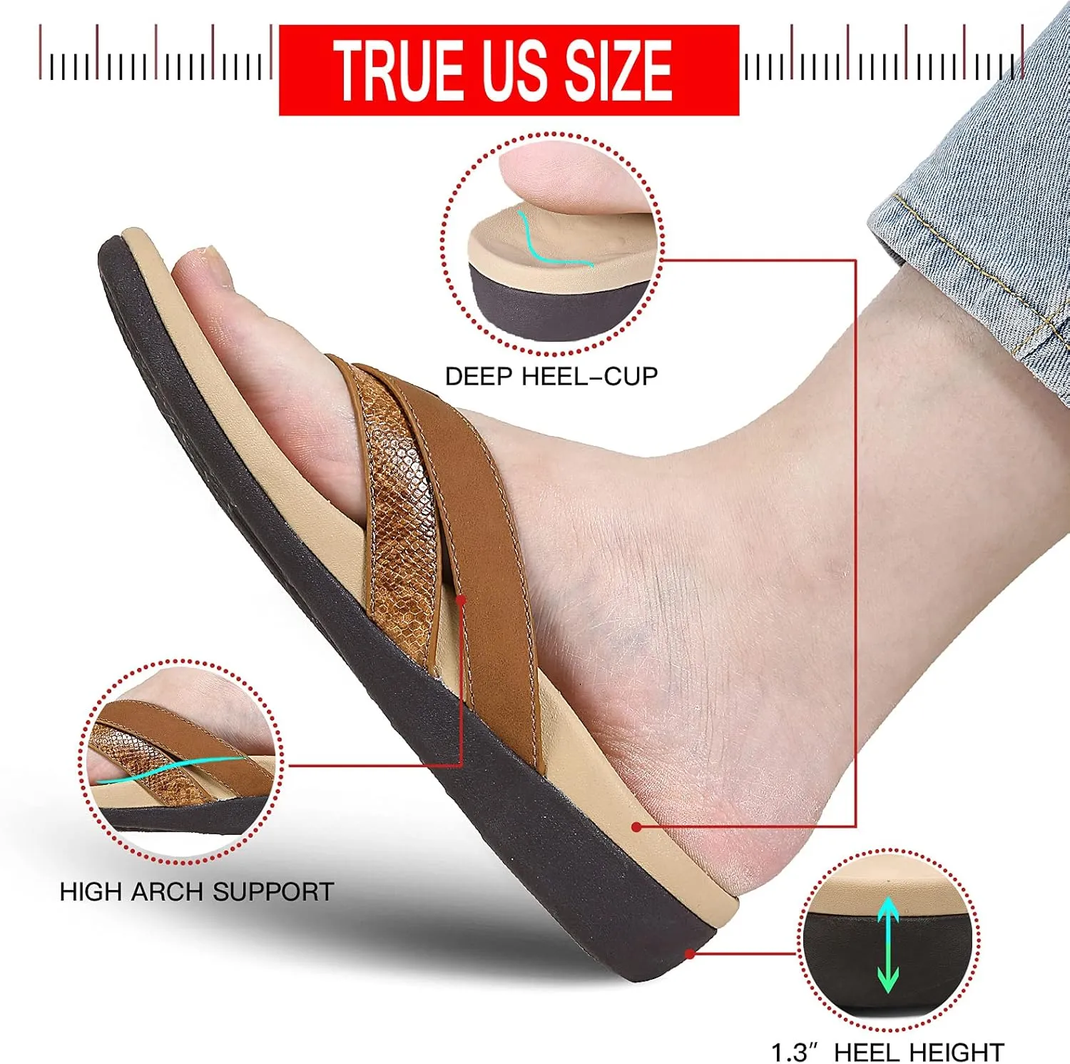Sounity Soft Arch Support Comfortable Sandals for Womens, Best Summer Dress Flip Flops with Cushion Memory Foam, Outdoor Walking Slippers for Plantar Fasciitis…