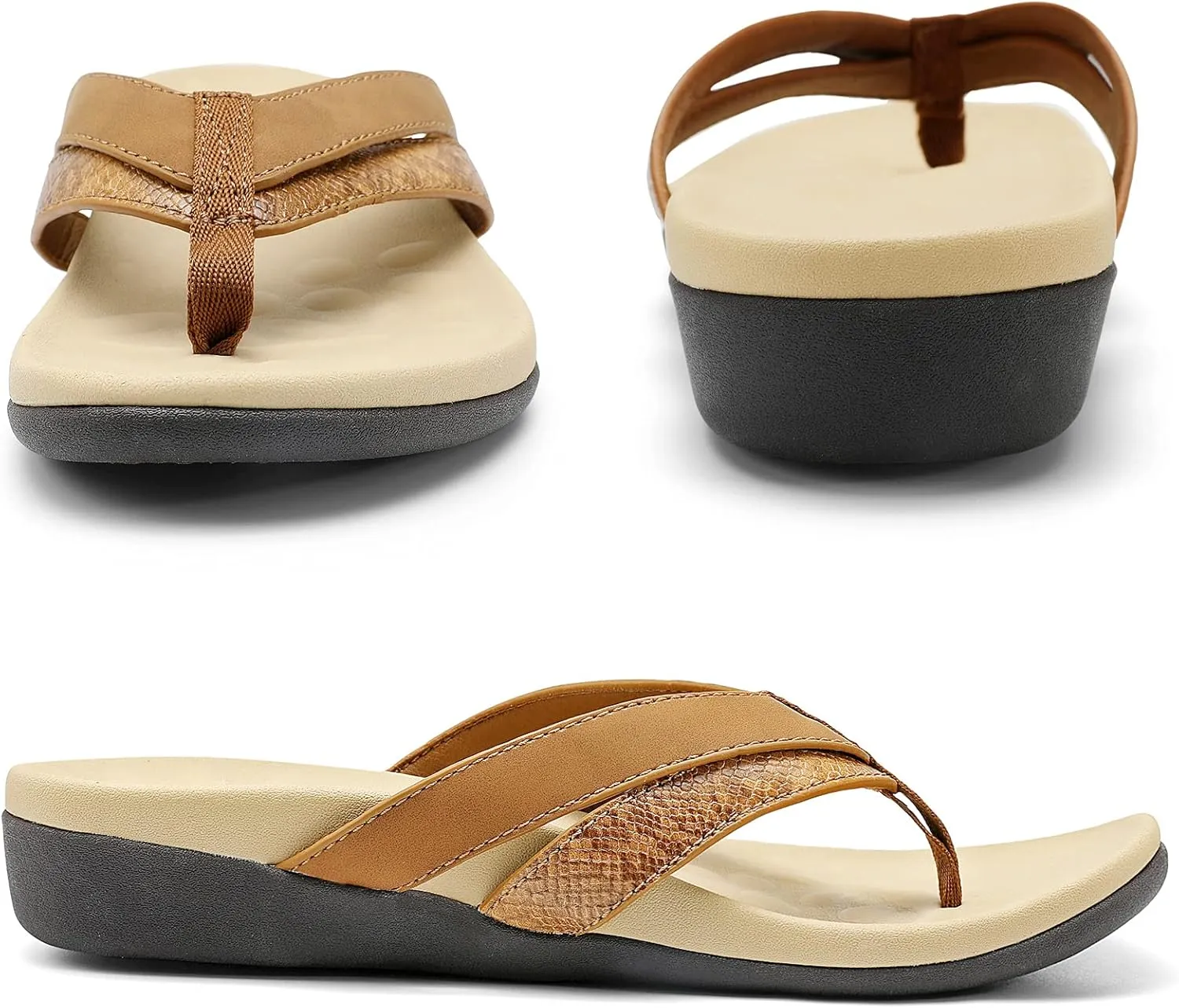 Sounity Soft Arch Support Comfortable Sandals for Womens, Best Summer Dress Flip Flops with Cushion Memory Foam, Outdoor Walking Slippers for Plantar Fasciitis…