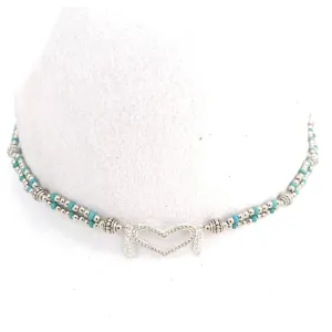 Sparkle Hatband Cowgirl Heart Tassel Rhinestone Blue Turquoise Silver Metal Bead Jewelry Adjustable Size Gift Boxed