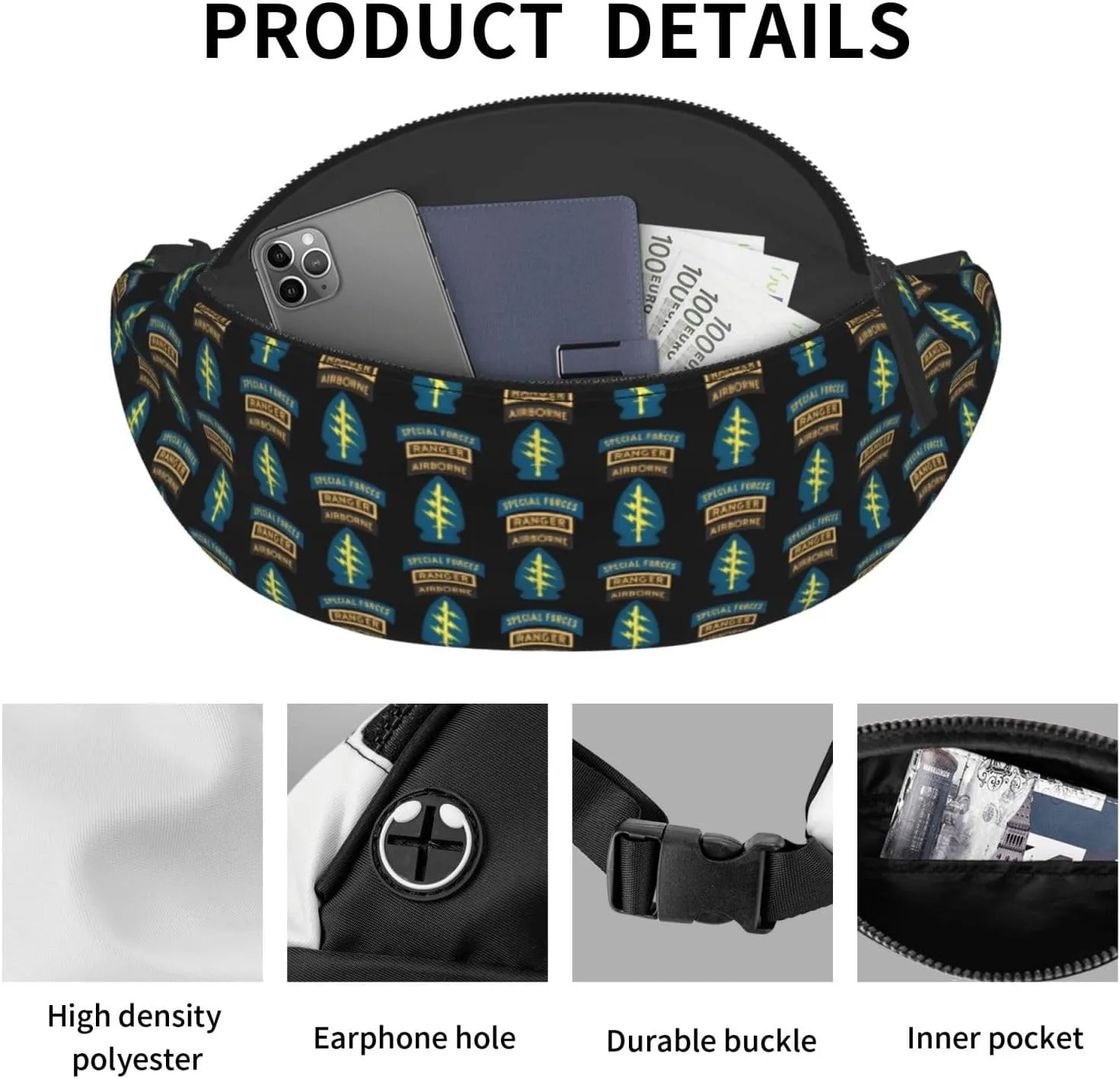 Special Forces Ranger Airborne Fanny Pack Daypack Crossbody Waist Bag For Travel Sports Running Hiking