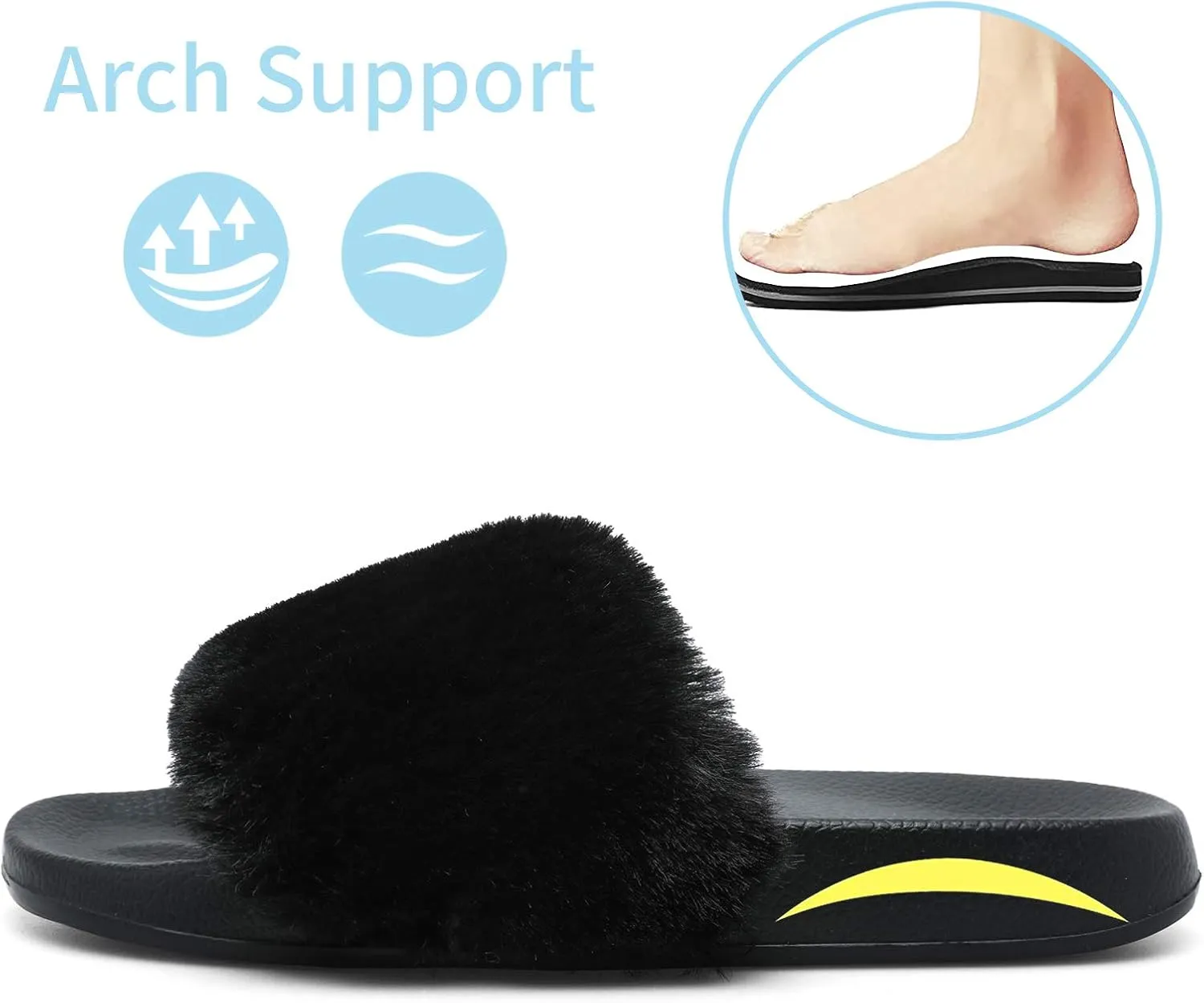 Spesoul Womens Fuzzy Slides Open Toe Furry Slide Slippers Indoor Outdoor Slides Sandals Casual Flat Fluffy House Slippers