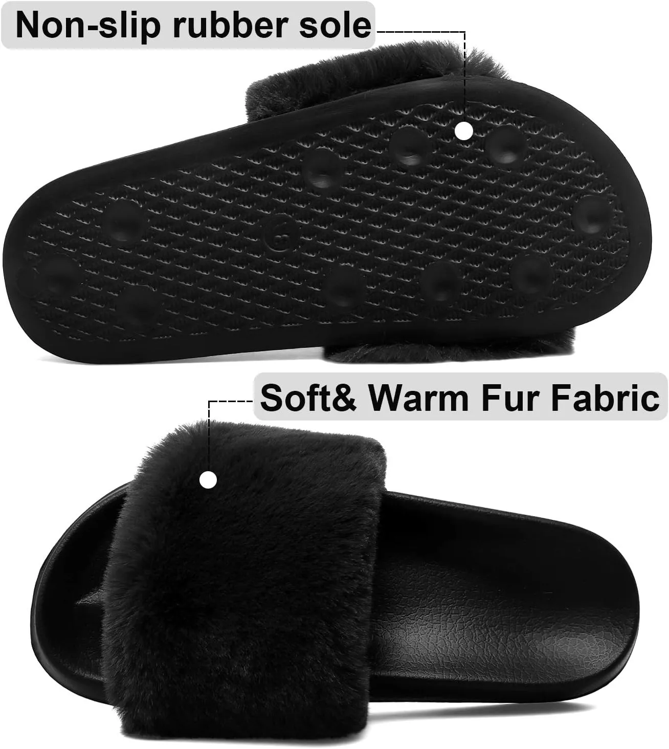 Spesoul Womens Fuzzy Slides Open Toe Furry Slide Slippers Indoor Outdoor Slides Sandals Casual Flat Fluffy House Slippers