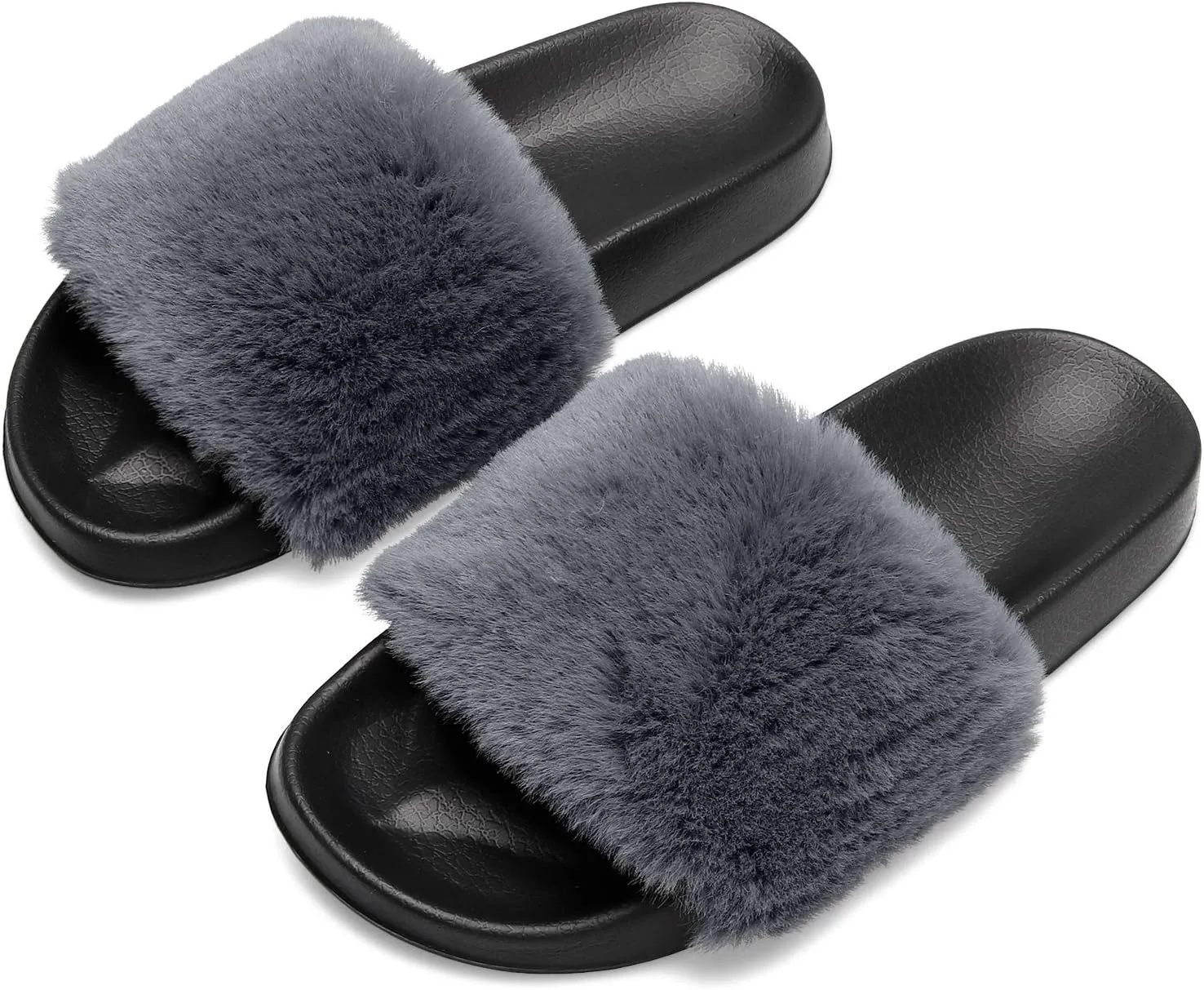 Spesoul Womens Fuzzy Slides Open Toe Furry Slide Slippers Indoor Outdoor Slides Sandals Casual Flat Fluffy House Slippers