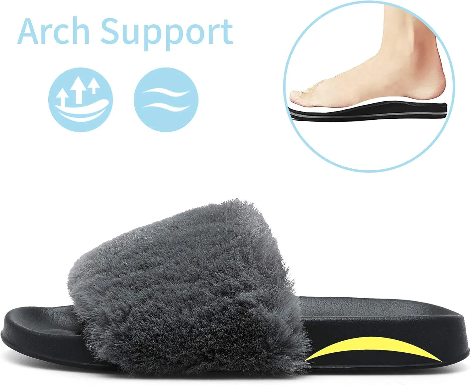 Spesoul Womens Fuzzy Slides Open Toe Furry Slide Slippers Indoor Outdoor Slides Sandals Casual Flat Fluffy House Slippers