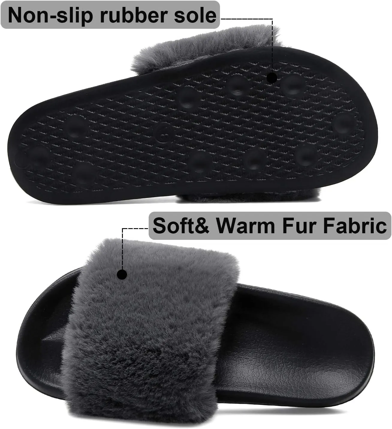 Spesoul Womens Fuzzy Slides Open Toe Furry Slide Slippers Indoor Outdoor Slides Sandals Casual Flat Fluffy House Slippers