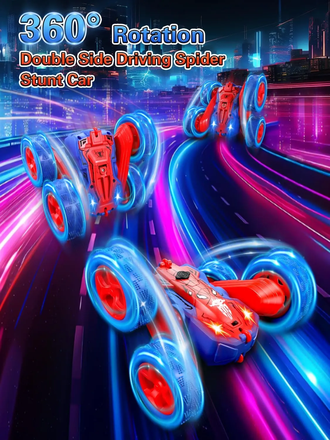Spider Remote Control Car - 360° Flip RC Toys for 4 5 6 7 8 Year Old Boys, 2.4Ghz Double Sided RC Stunt Car with Light Spray, Birthday Xmas Gifts for Kids Age 4-6 5-7 8-12