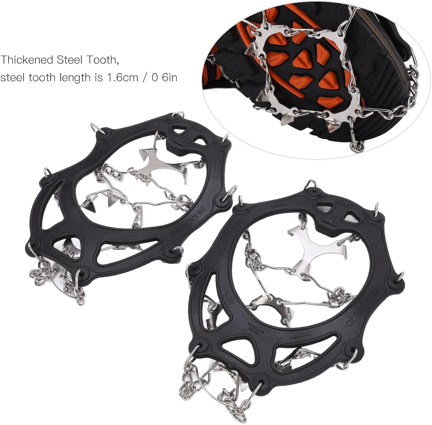 Spikes, Crampons, 2 Pcs Outdoor Crampons with 12 Teeth for Mountaineering, Stainless Steel Crampons, Snow Antislip Shoe Covers