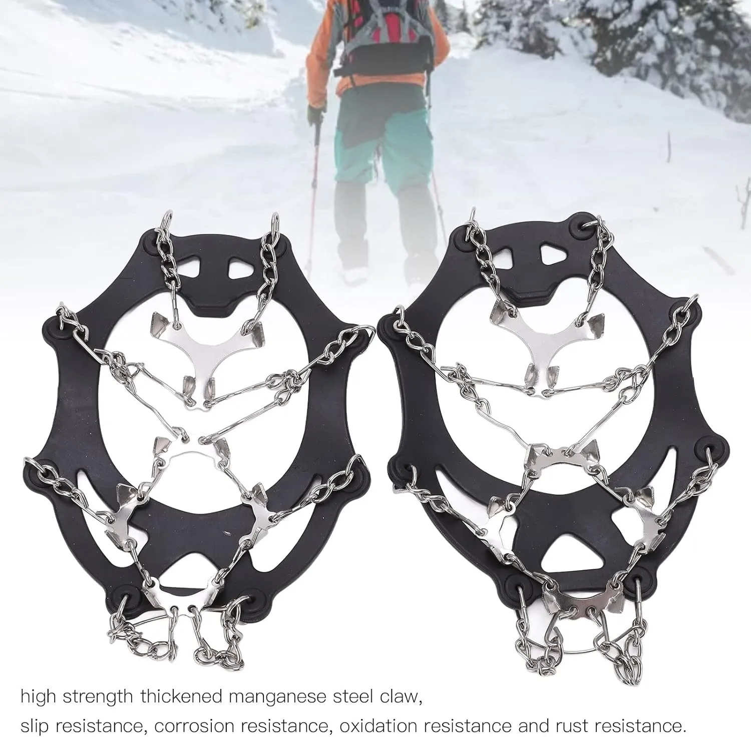 Spikes, Crampons, 2 Pcs Outdoor Crampons with 12 Teeth for Mountaineering, Stainless Steel Crampons, Snow Antislip Shoe Covers