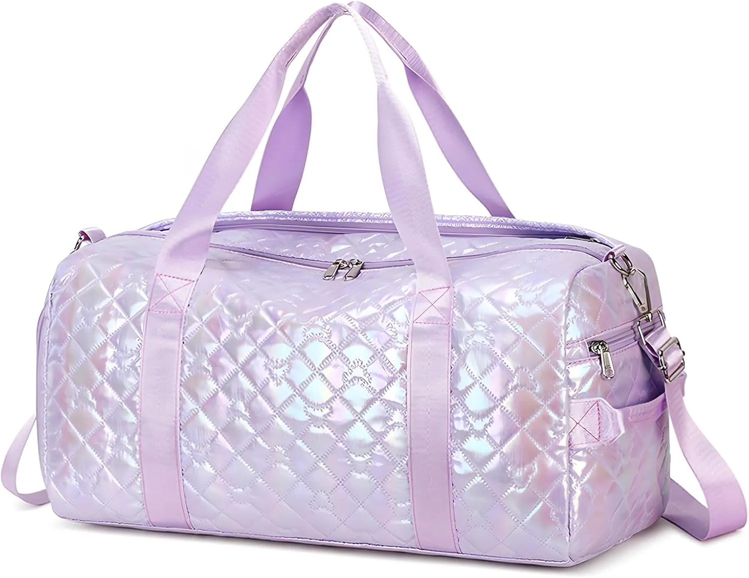 Sports Duffle Bag for Girls, Flash Purple Dance Ballet Bag with Shoe Compartment, Multifunctional Travel Overnight Weekender with Waterproof Foldable Design