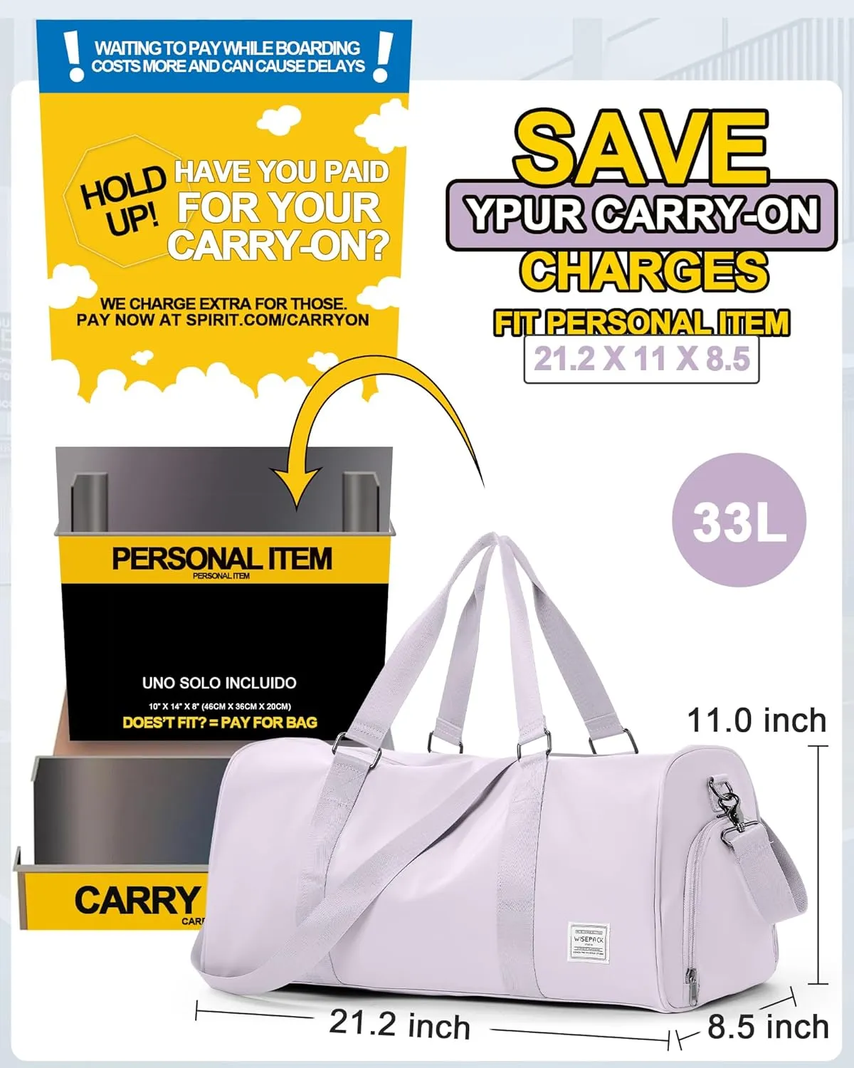 Sports Gym Bag for Women Men, Travel Duffle Bag Personal Item Travel Bag for Airplane, Waterproof Weekender Bag Carry On Tote Bags Overnight Bag with Shoes Compartment and Wet Pocket, Purple