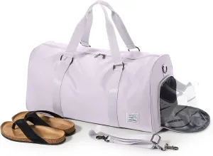 Sports Gym Bag for Women Men, Travel Duffle Bag Personal Item Travel Bag for Airplane, Waterproof Weekender Bag Carry On Tote Bags Overnight Bag with Shoes Compartment and Wet Pocket, Purple