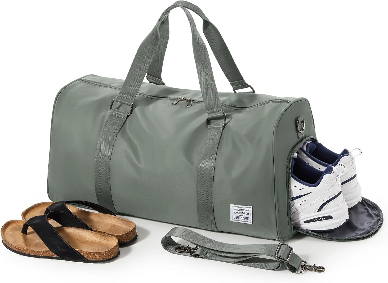 Sports Gym Bag for Women Men, Travel Duffle Bag Personal Item Travel Bag for Airplane, Waterproof Weekender Bag Carry On Tote Bags Overnight Bag with Shoes Compartment and Wet Pocket, Sage Green