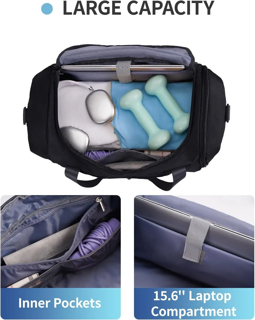 sportsnew Gym Bag for Men Women with Shoe Compartment,Overnight Bag Backpack with Wet Pocket,38L Travel Duffel with 15.6" Laptop Pocket and Trolley Sleeve for Travel,Workout,Patent Pending