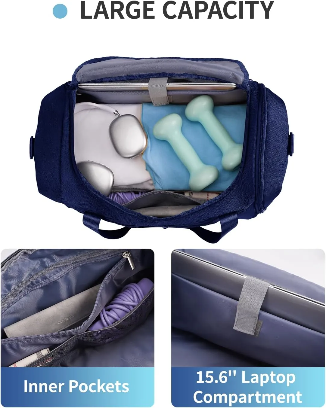 sportsnew Gym Bag for Men Women with Shoe Compartment,Overnight Bag Backpack with Wet Pocket,38L Travel Duffel with 15.6" Laptop Pocket and Trolley Sleeve for Travel,Workout,Patent Pending