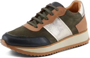 Spring Step Women's Compter Sneakers with Leather and Suede Mix, Cushioning, and Removable Insoles
