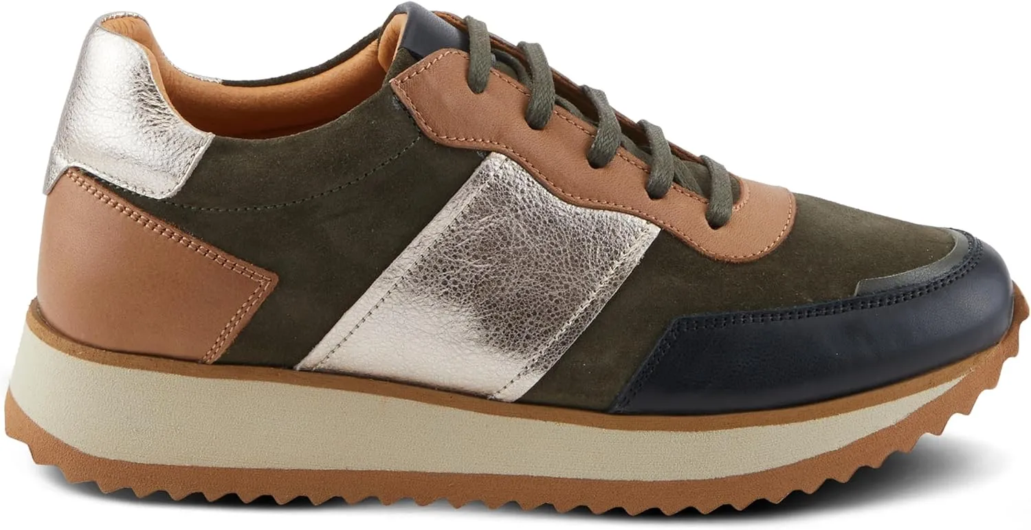 Spring Step Women's Compter Sneakers with Leather and Suede Mix, Cushioning, and Removable Insoles