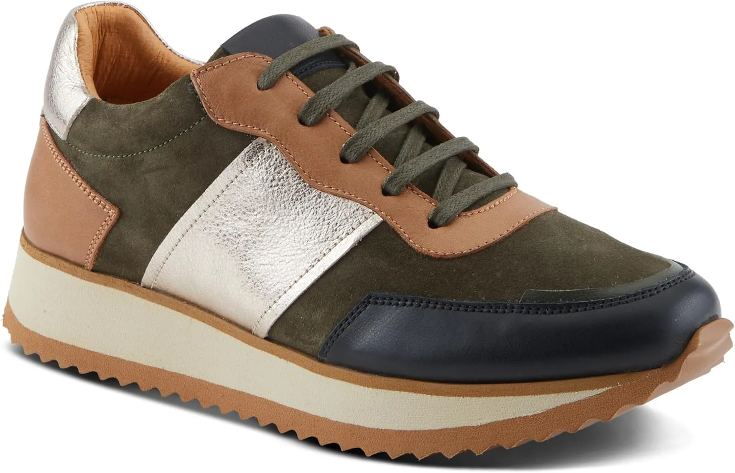 Spring Step Women's Compter Sneakers with Leather and Suede Mix, Cushioning, and Removable Insoles