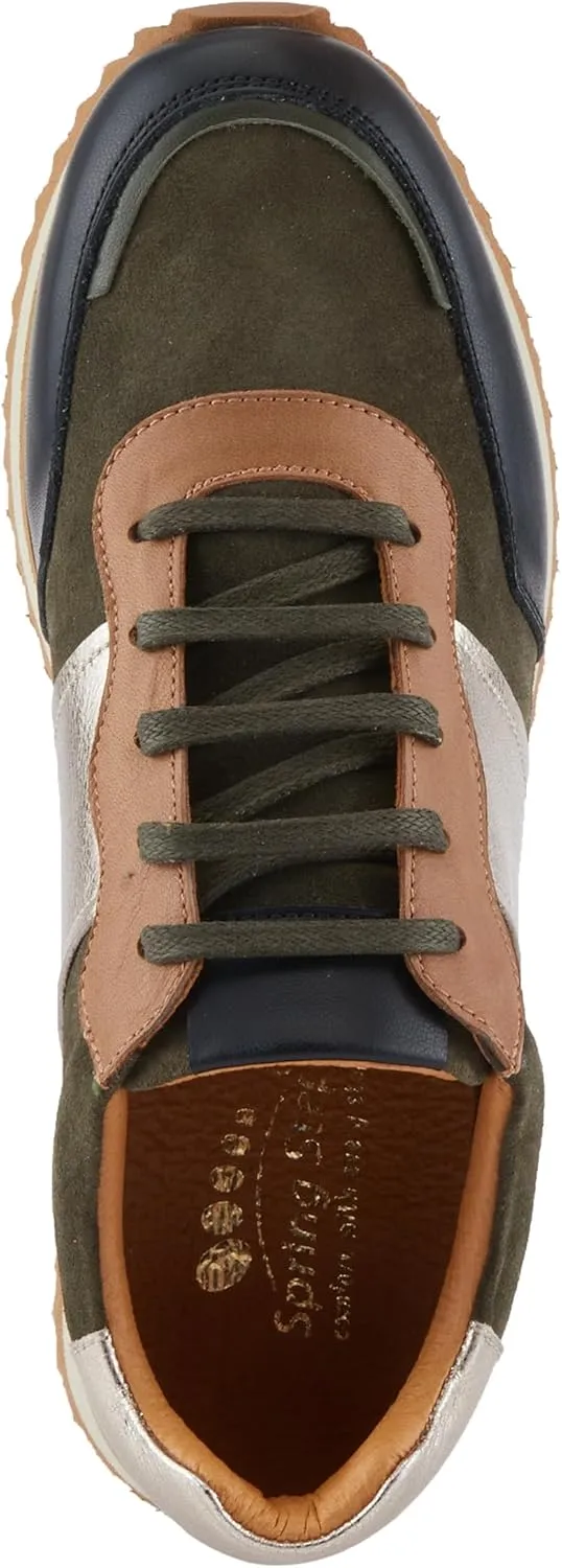 Spring Step Women's Compter Sneakers with Leather and Suede Mix, Cushioning, and Removable Insoles