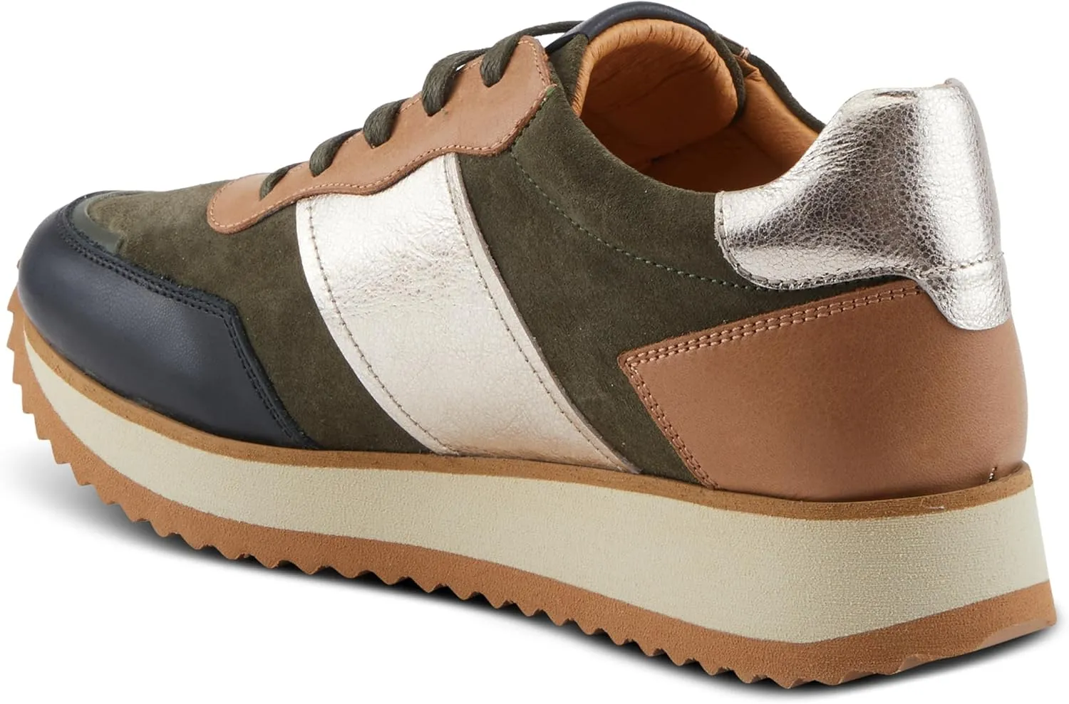 Spring Step Women's Compter Sneakers with Leather and Suede Mix, Cushioning, and Removable Insoles